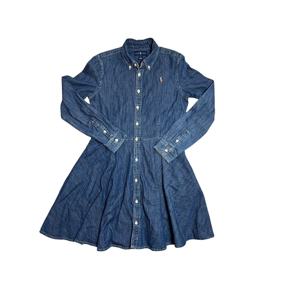 Polo Ralph Lauren Denim Shirt Dress Girls Size 16  Button Up Cotton Fit Flare